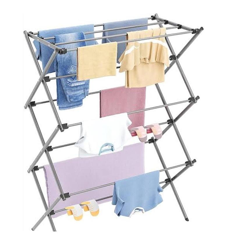 Foldable Clothes Drying Rack Stand Heavy Duty Multi-Tier Space-Saving Indoor Clothing Airer for Apartments  (Dimensions 76x38x105cm) image