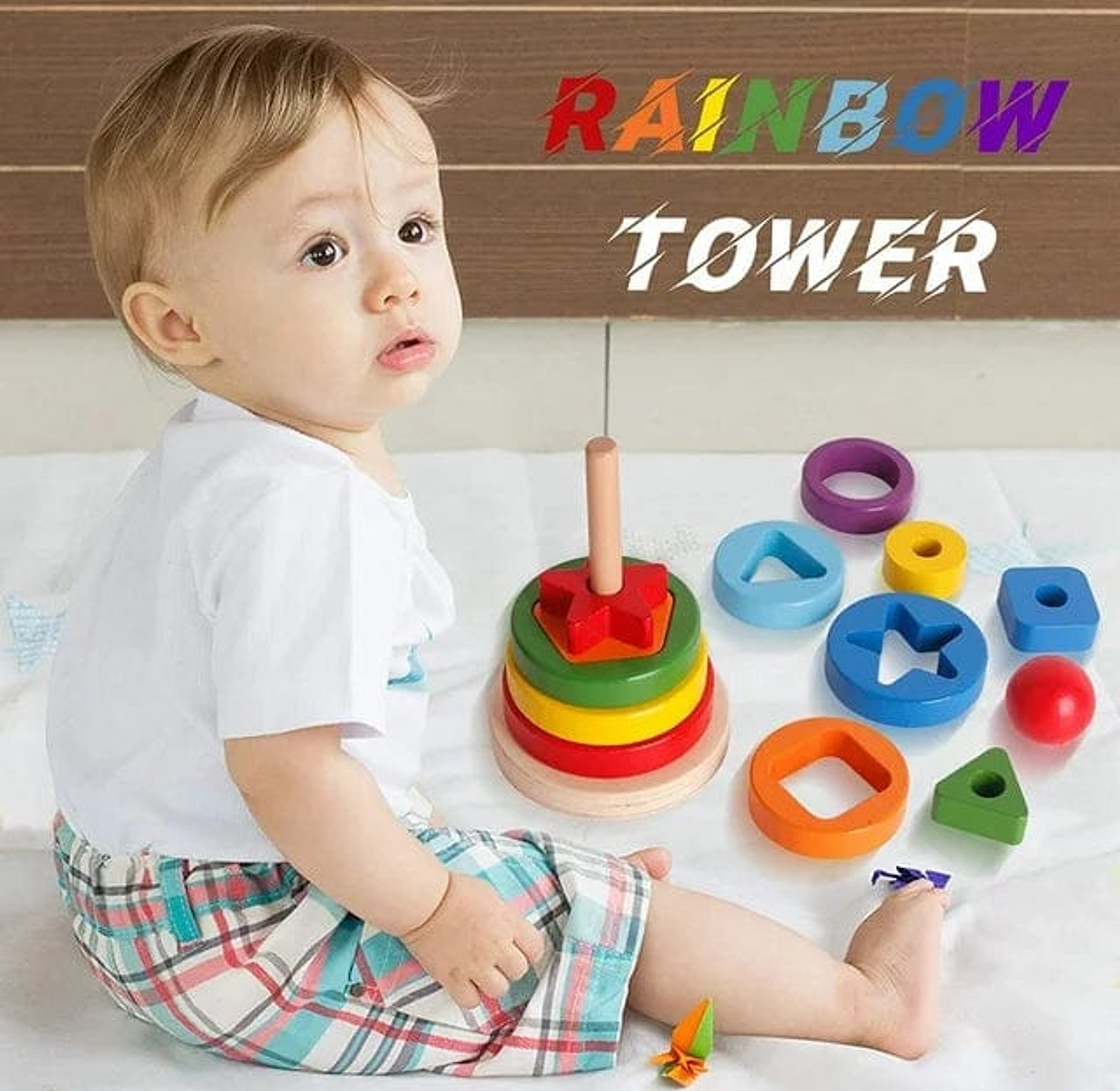 Montessori Wooden Rainbow Stacking Tower  image