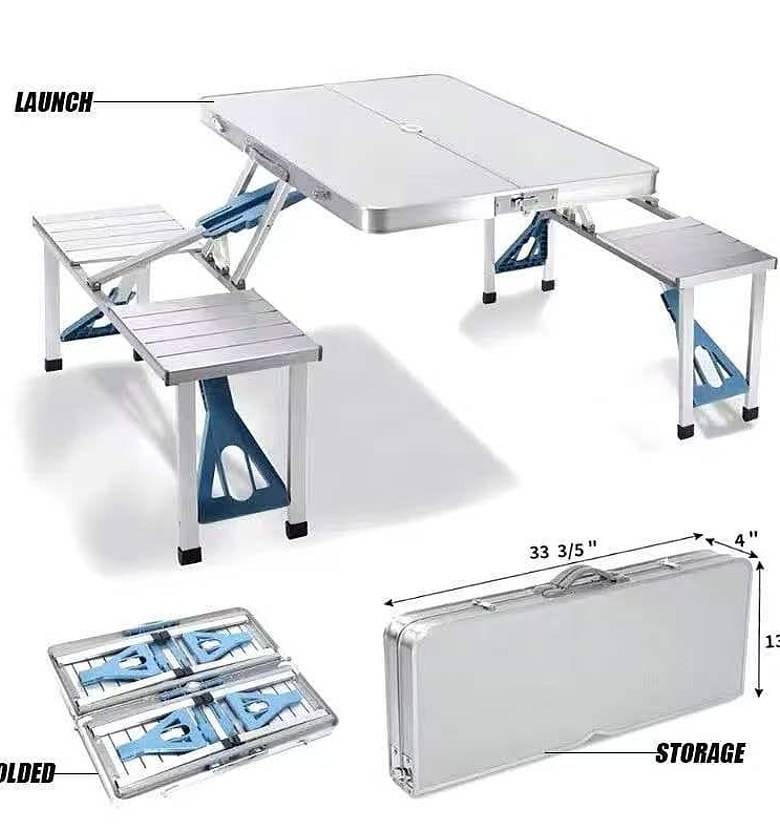 Portable Folding Camping Table with 4 Seats – Aluminum Picnic Table Set for Outdoor Camping, BBQ & Travel image