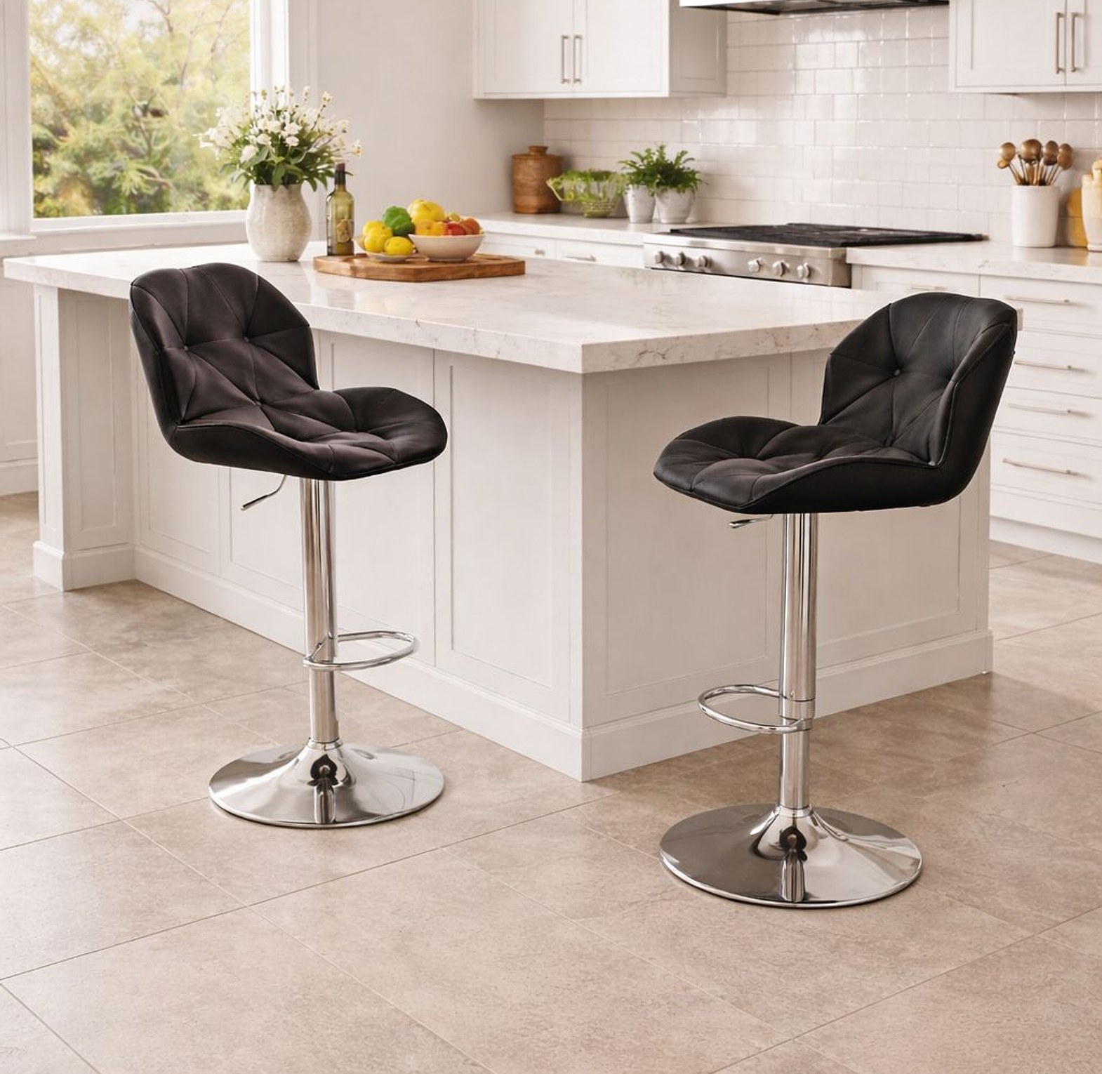 Pure Leather Modern Adjustable Bar Stool 1pc image