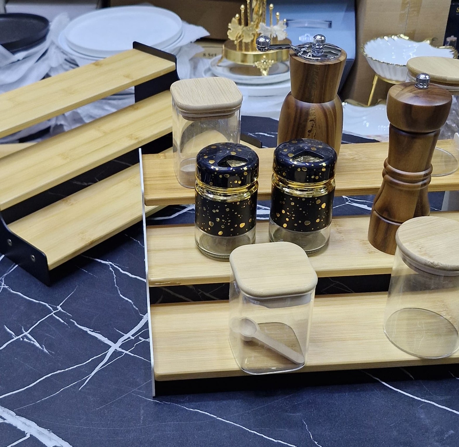 3-Tier Bamboo Spice Rack with Metal Frame image