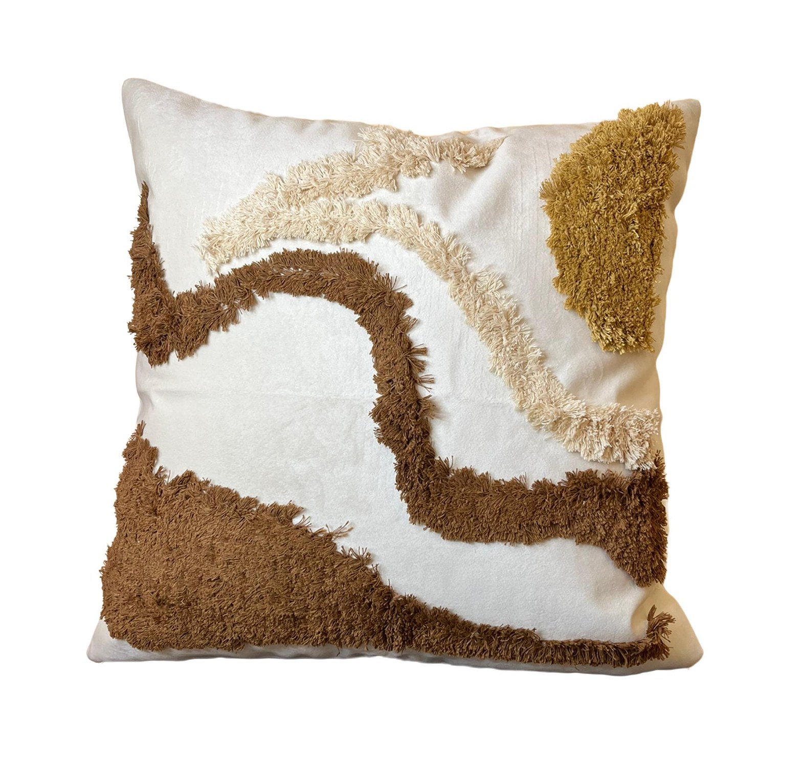 Off white velvet cushion cover with woven pattern (brown) image