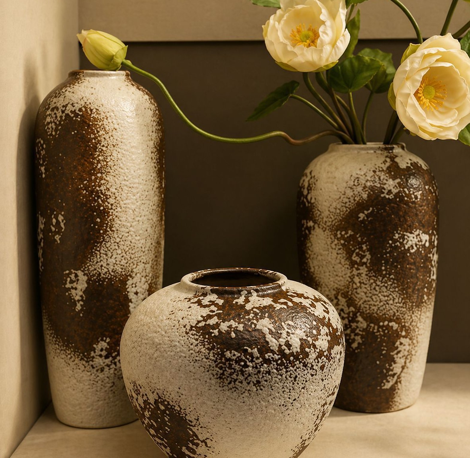 Rustic Brown Textured Decorative Vase Set (3-Piece Earth Tone Collection) image
