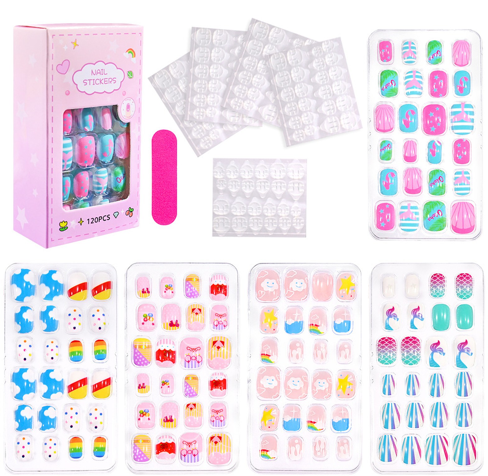 Kids Cartoon Press-On Fake Nails (120pcs / 24 sets) image