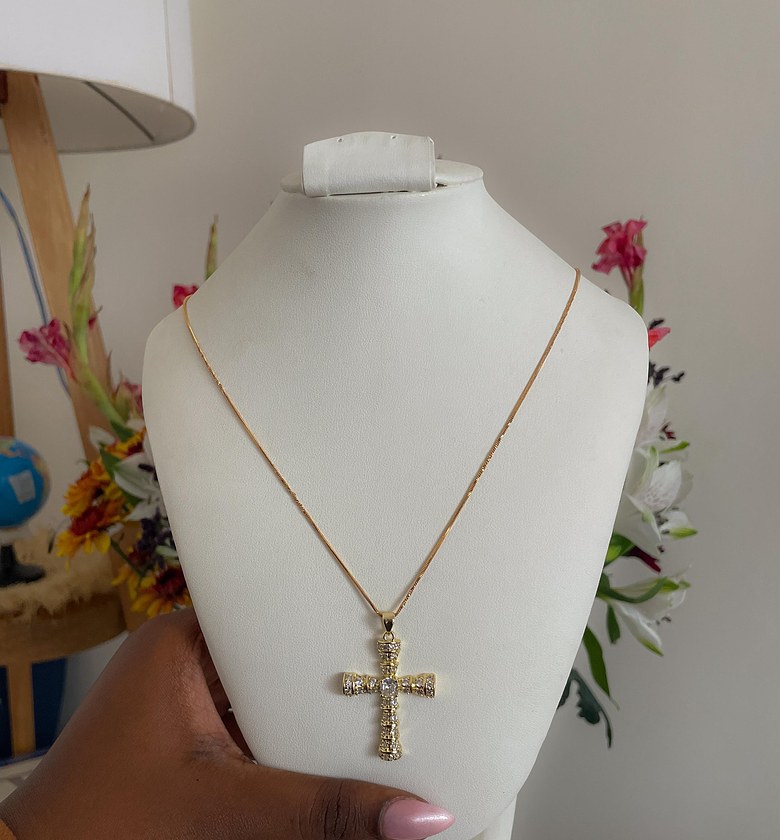 Golden Tiered Cross Necklace image