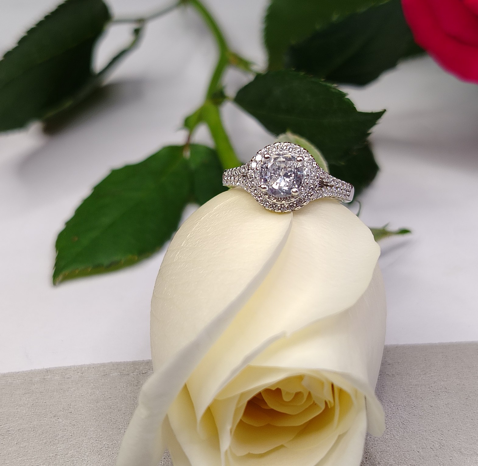 Round pure S925 Sterling Silver Engagement Proposal Promise Ring  image