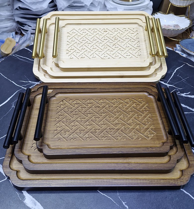 3-Piece Nested Bamboo Serving Trays with Handles image