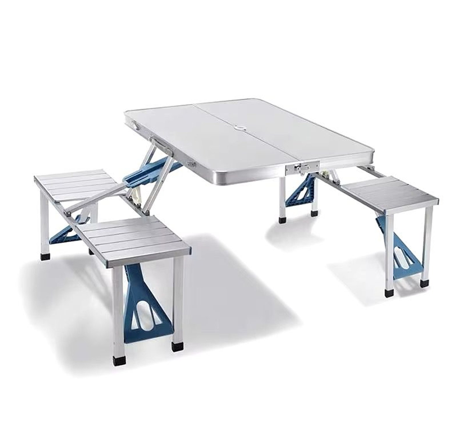 Folding adjustable aluminum alloy outdoor picnic and camping chair and table set with 4 seats. image