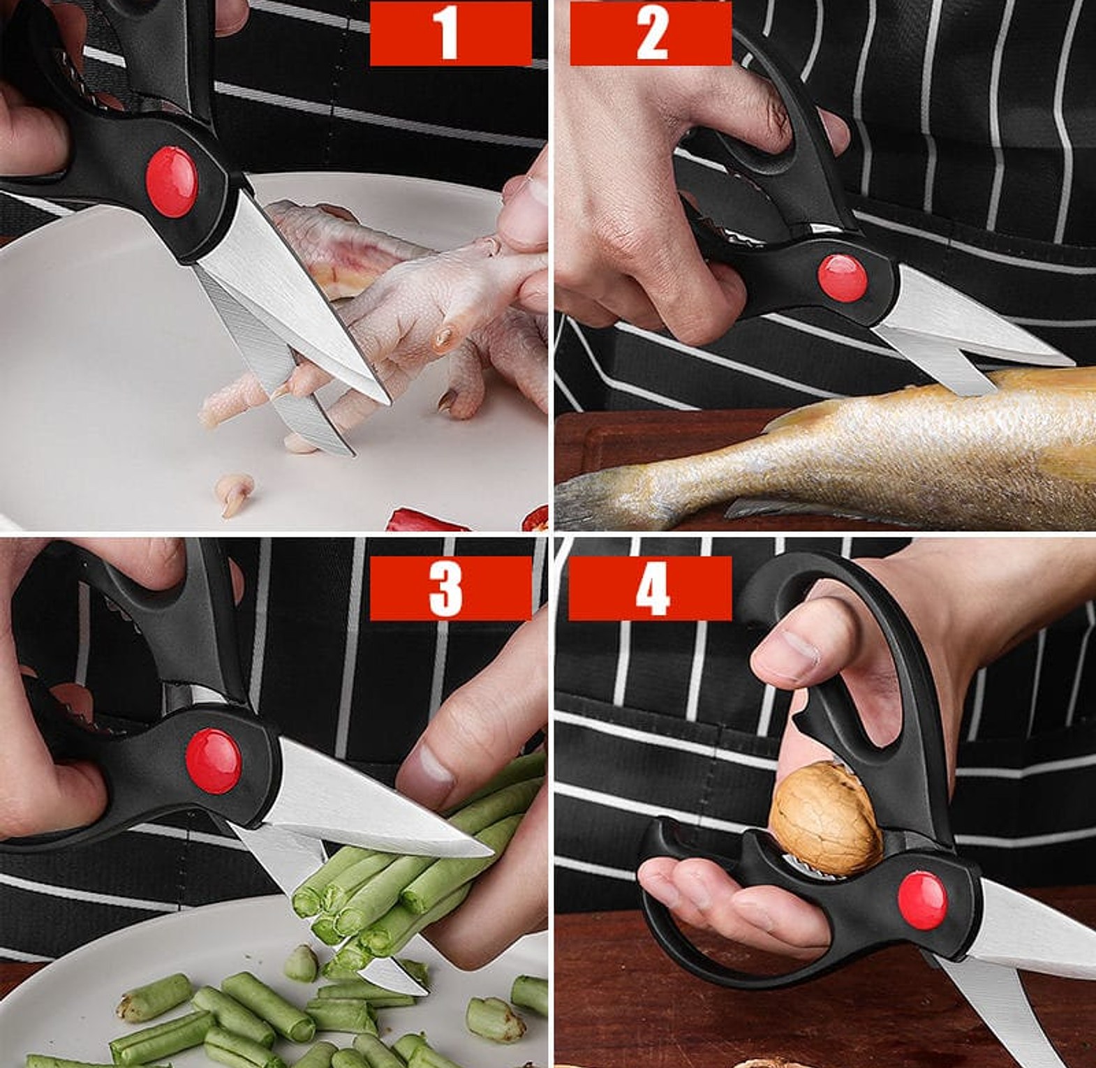 Multifunctional Stainless Steel Kitchen Scissors with Integrated Nutcracker and Bottle Opener image