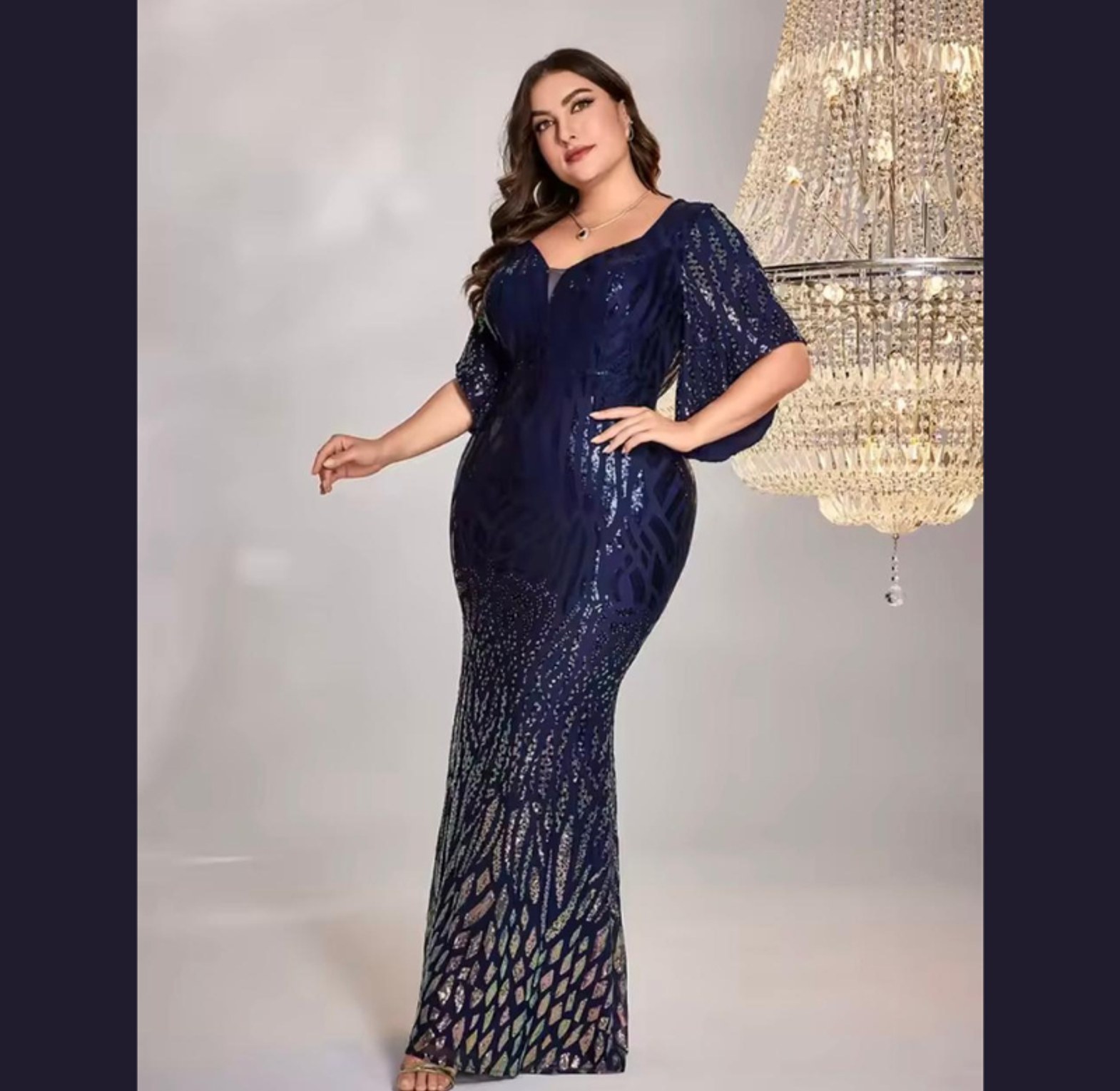 Aura Sequin Flutter Sleeve Mermaid Gown image
