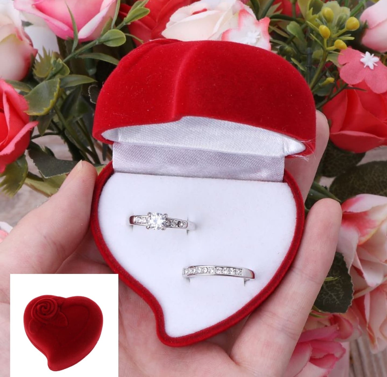 Heart Shaped Velvet Wedding Ring Box  image