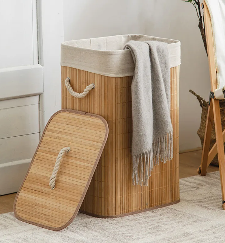Bamboo Laundry Basket with Lid and Removable Cloth Liner | Elegant Clothes Storage & Home Organizer Bin image