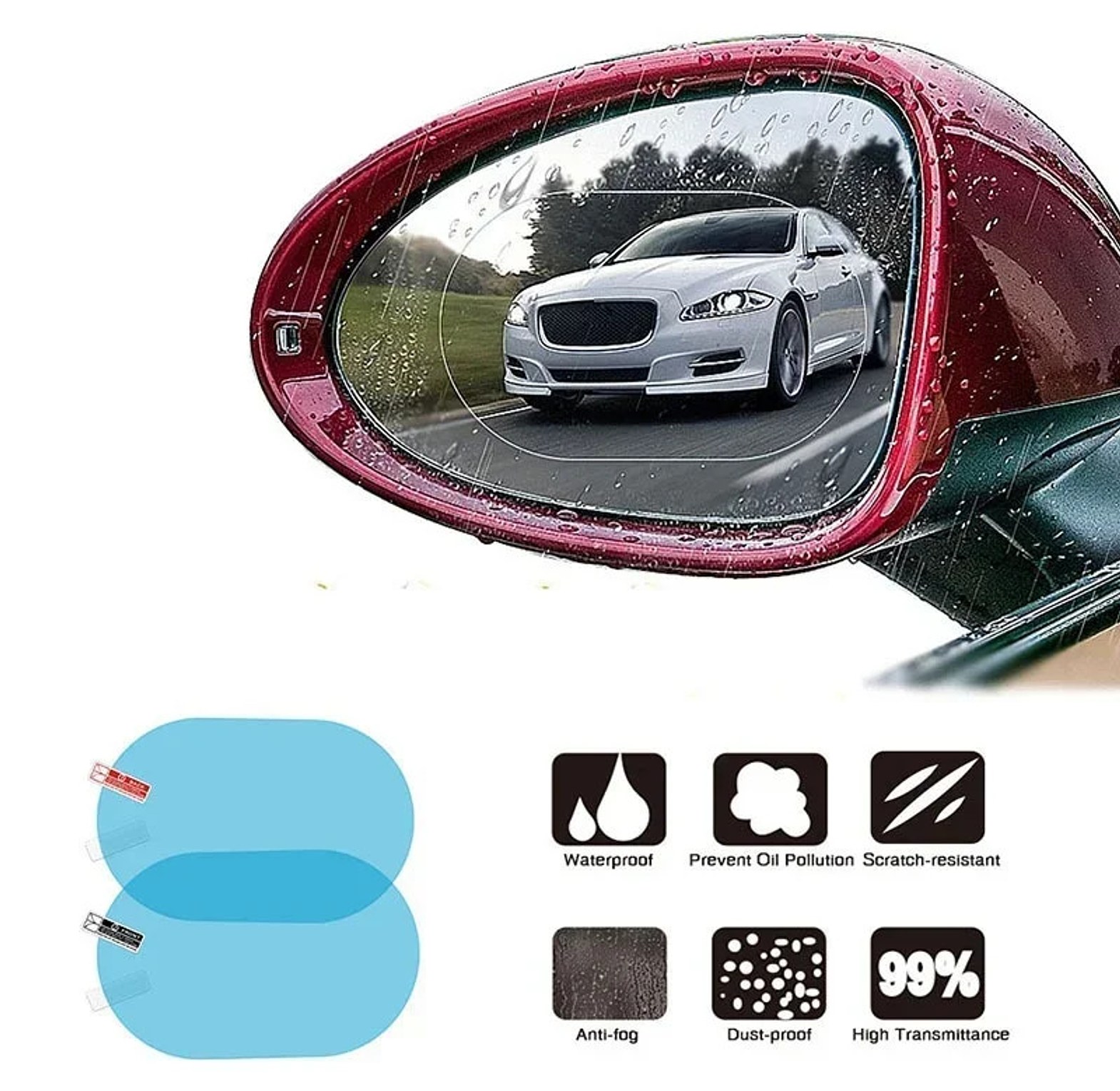 Universal Car Rearview Mirror Rainproof & Anti-Fog Protective Film (2 Pcs) - Waterproof Anti-Glare Nano Coating for Safe Driving image
