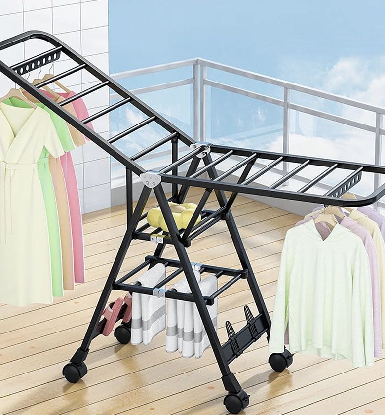 Movable Foldable / Portable Laundry Drying Rack (With Wheels) image