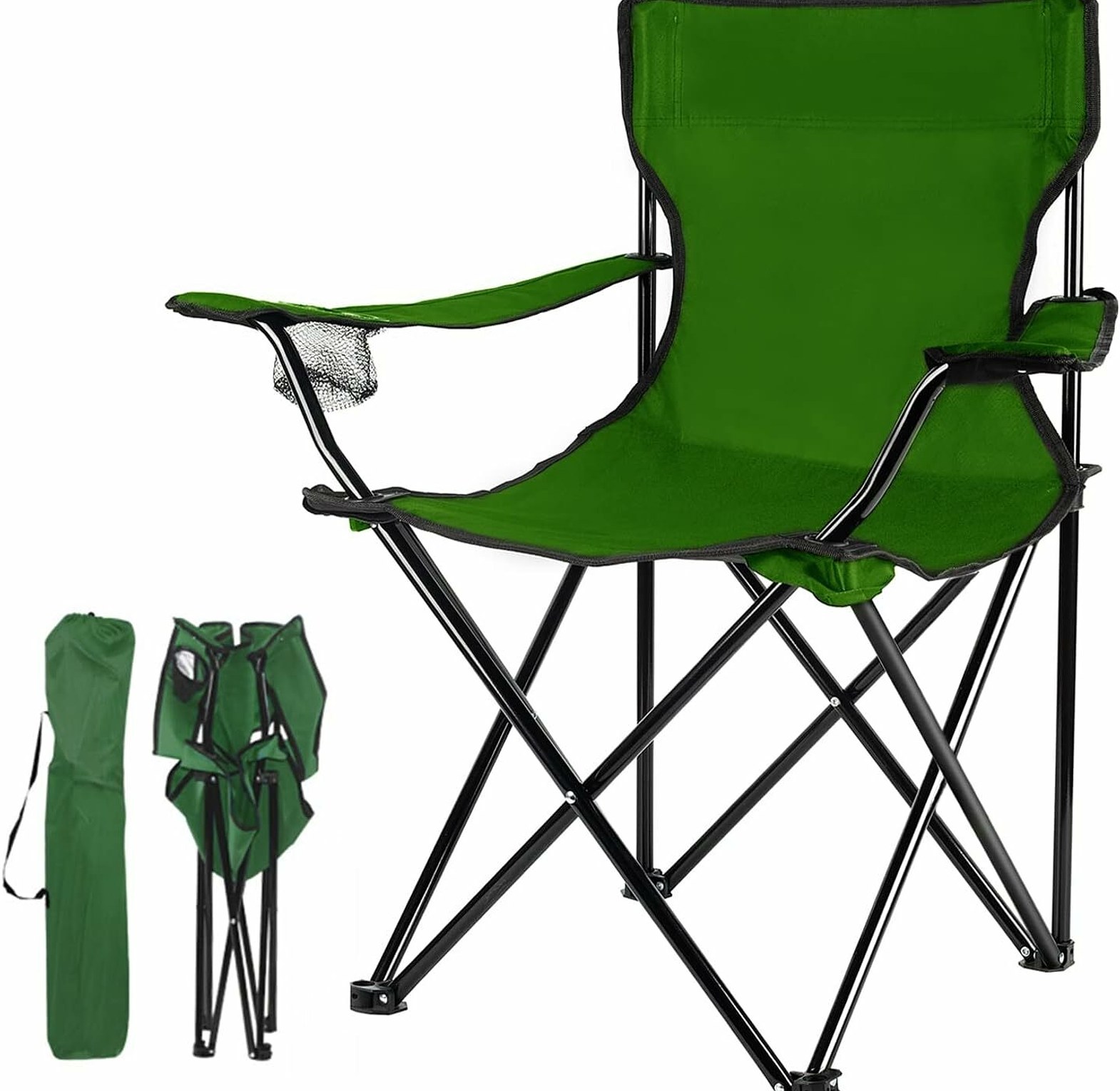 Portable Folding Chair W/ Arm Rest Carrying & Storage Bag, Portable Camping Chairs Enjoy The Outdoors with a Versatile Folding Chair, Sports Chair, Outdoor Chair & Lawn Chair, black and green image