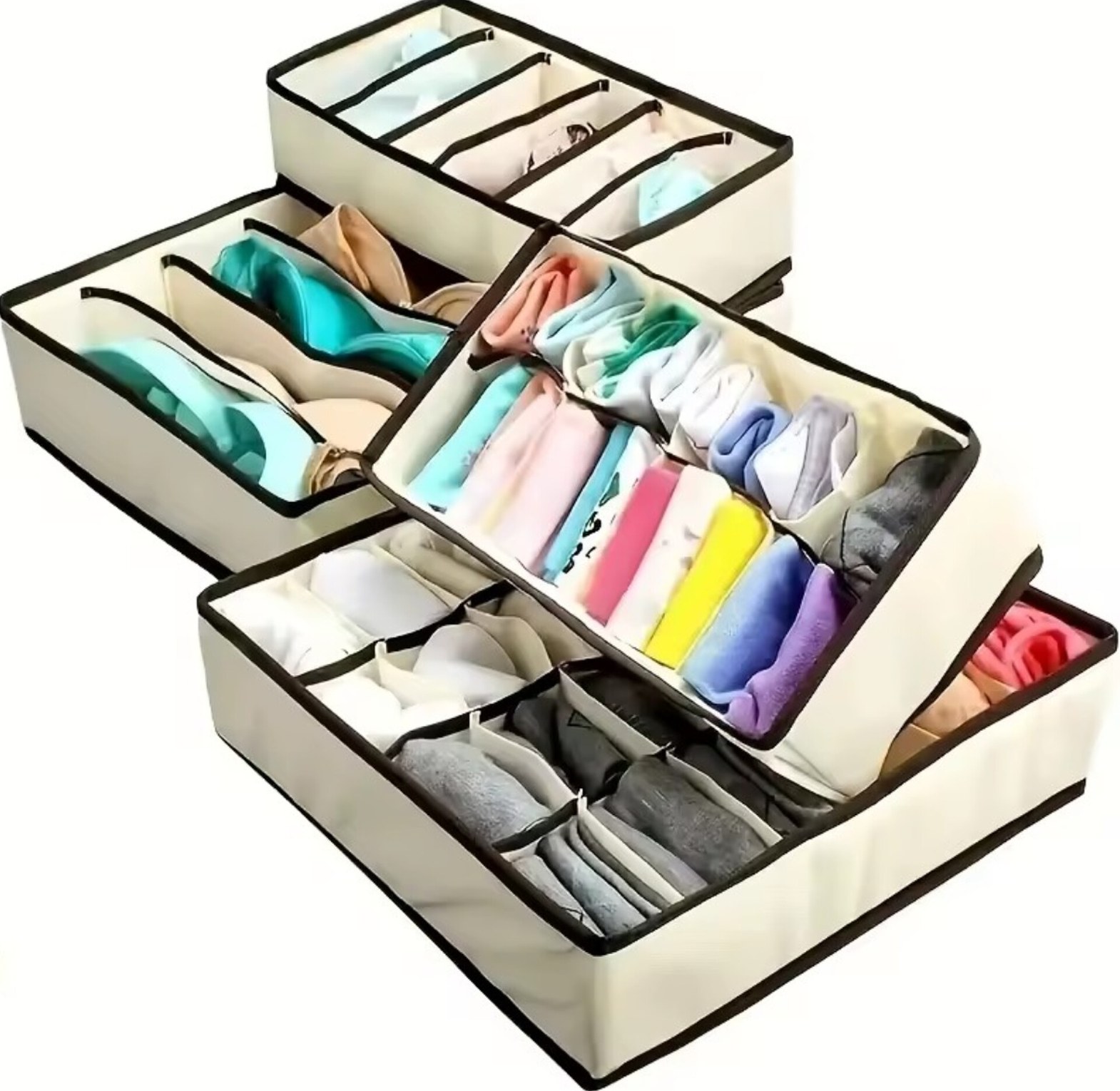 4-Piece Foldable Underwear Drawer Organizer Set for Bras, Socks and Ties - Premium Fabric Closet Dividers & Storage Solutions image