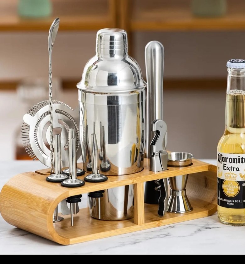 12-Piece Stainless Steel Cocktail Bar Set with Bamboo Stand image