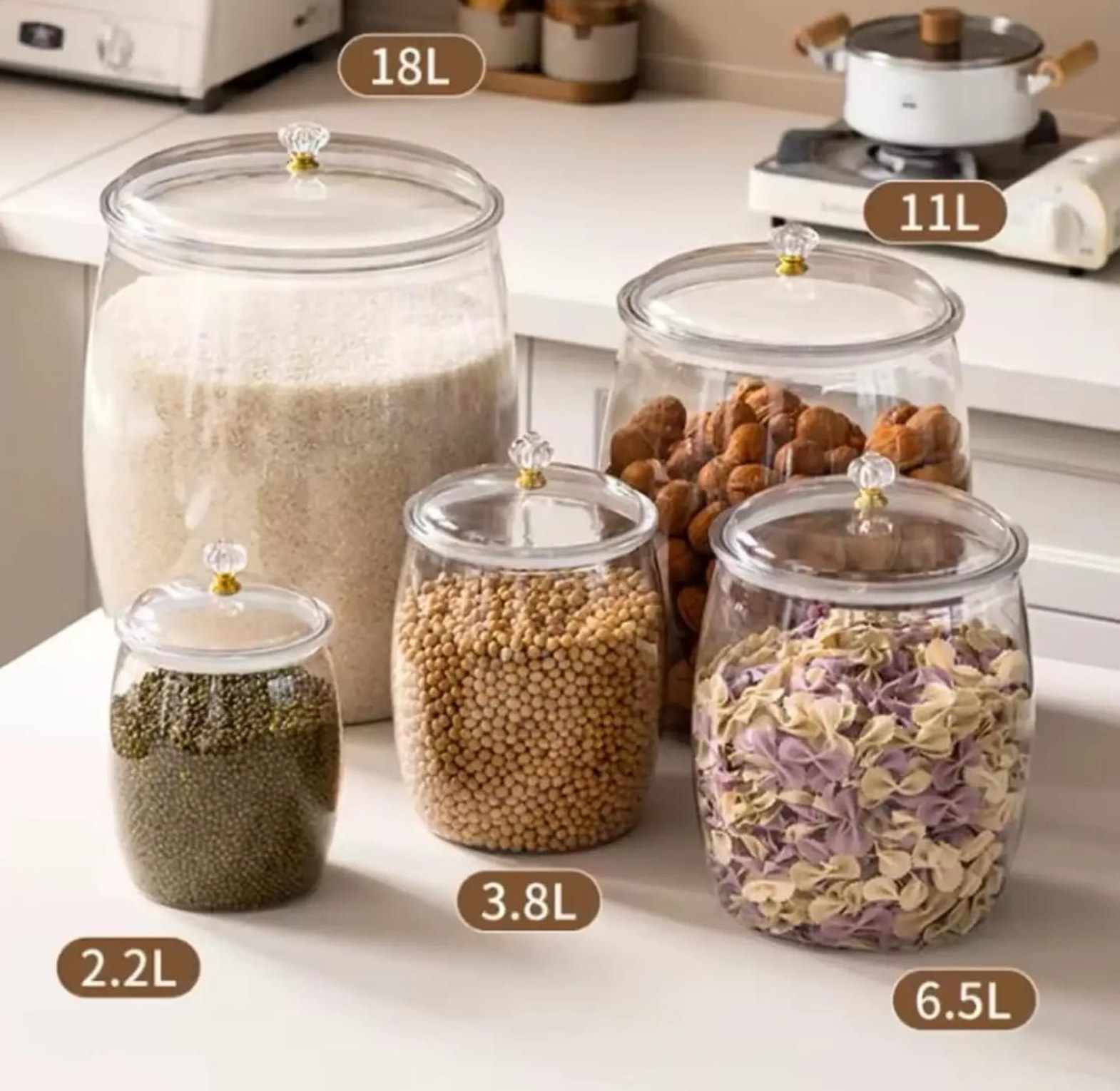 5pc Acrylic Storage Canister Set with Crystal Knobs image