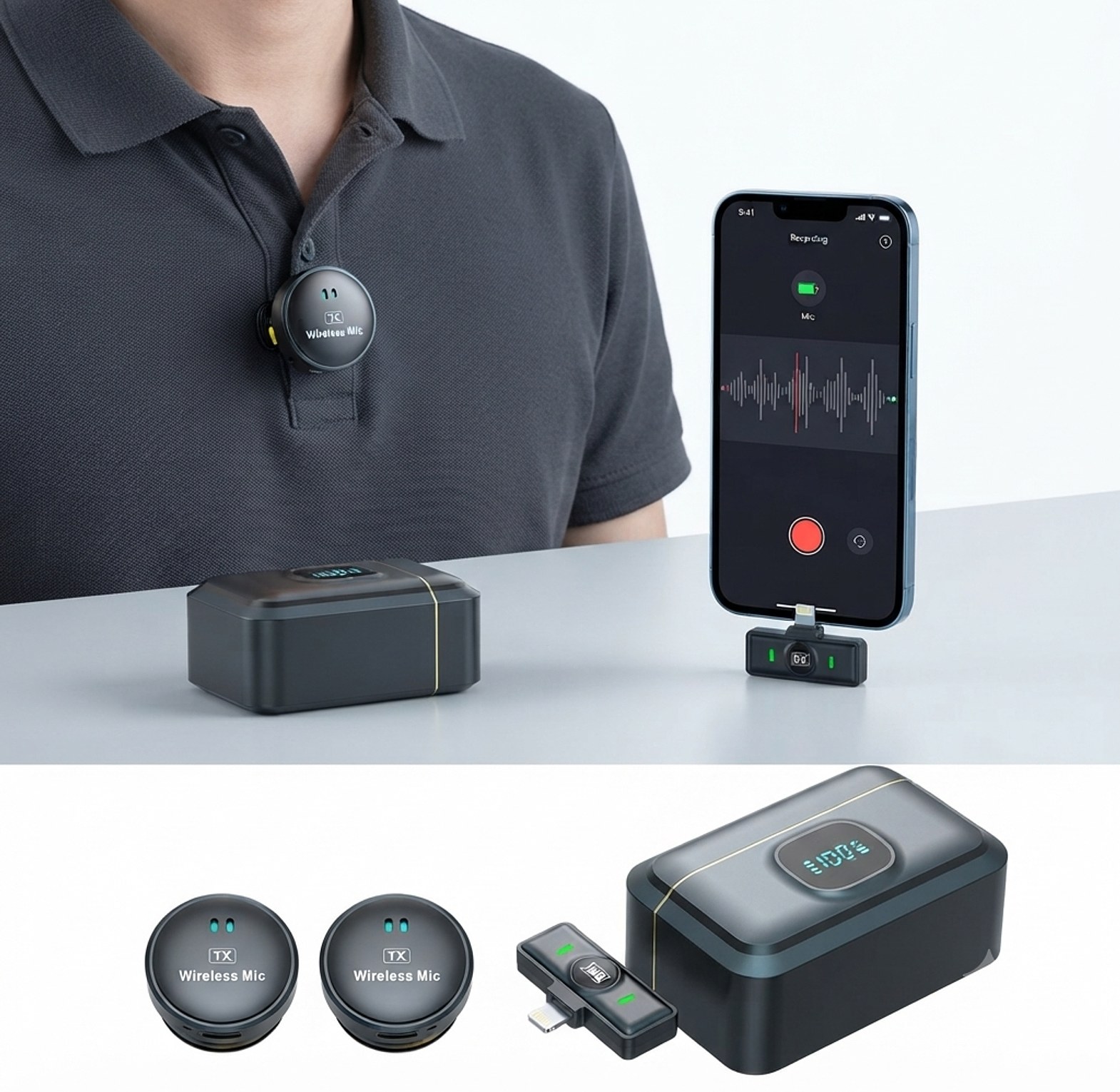 Wireless Lavalier Microphone Dual System with Charging Case for Content Creation and Vlogging image