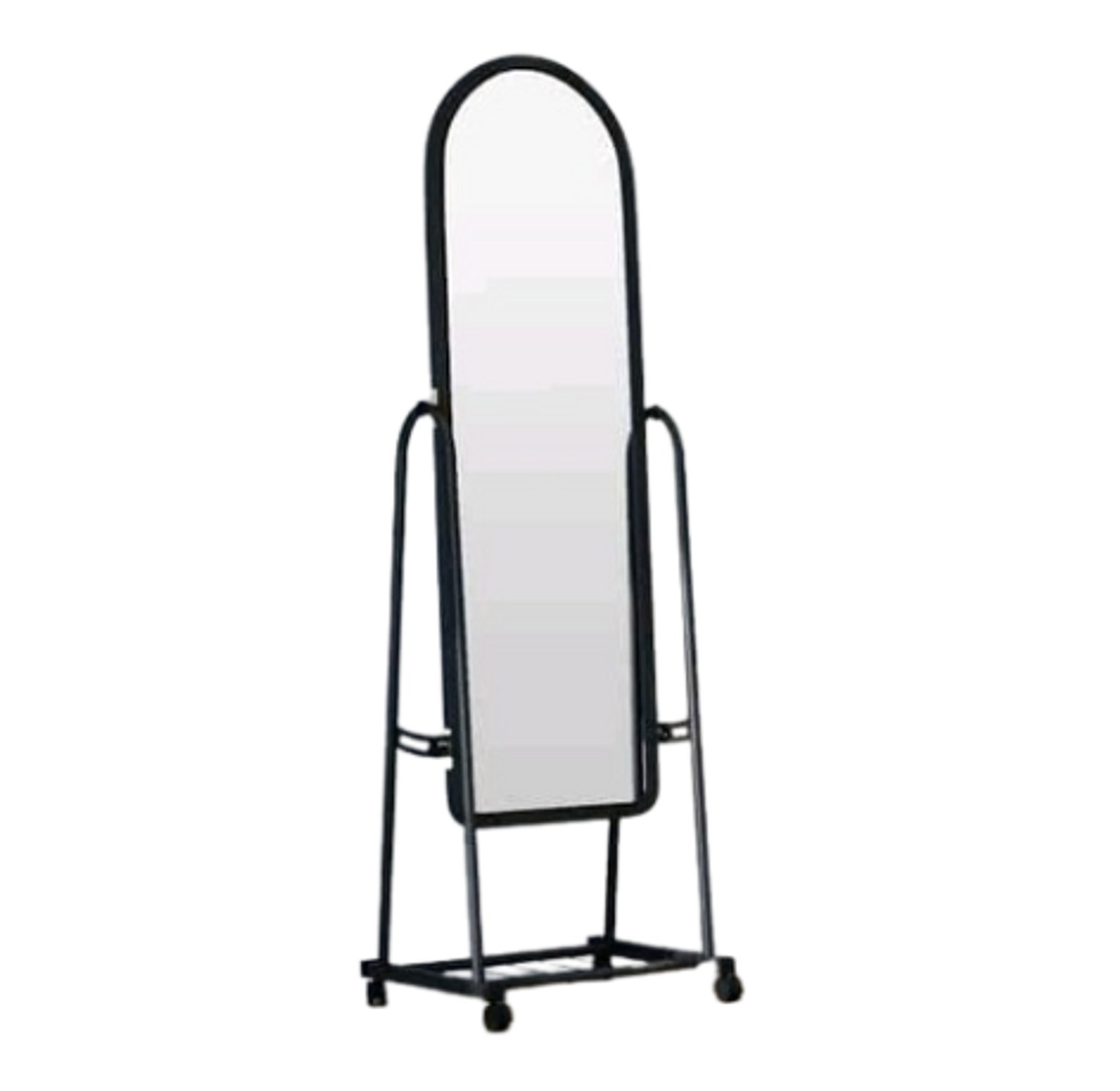 Black Full Length Dressing Mirror With Wheels And Shoes Rack image