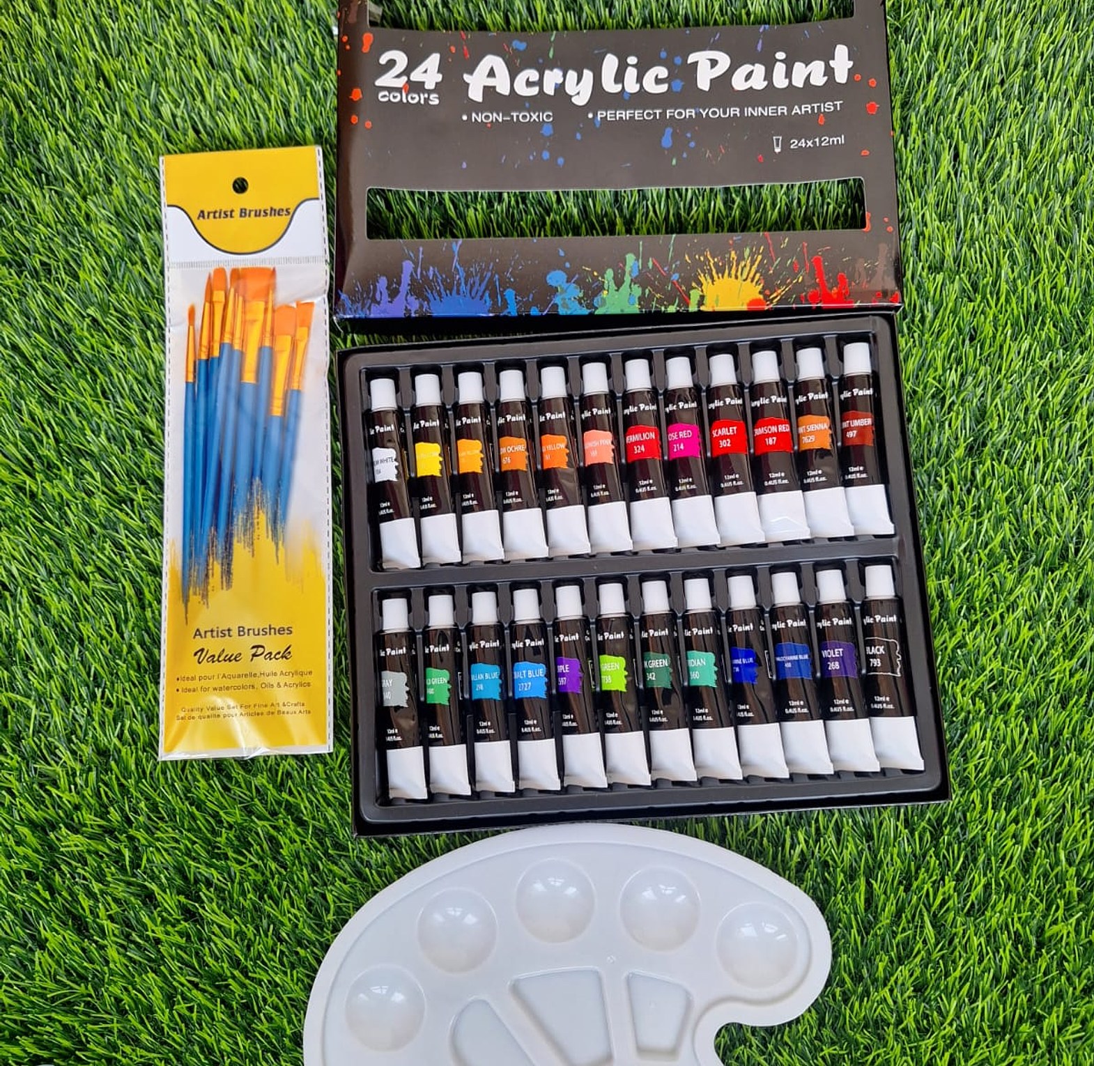 Paints. 24pcs Acrylic Paint With Brushes image