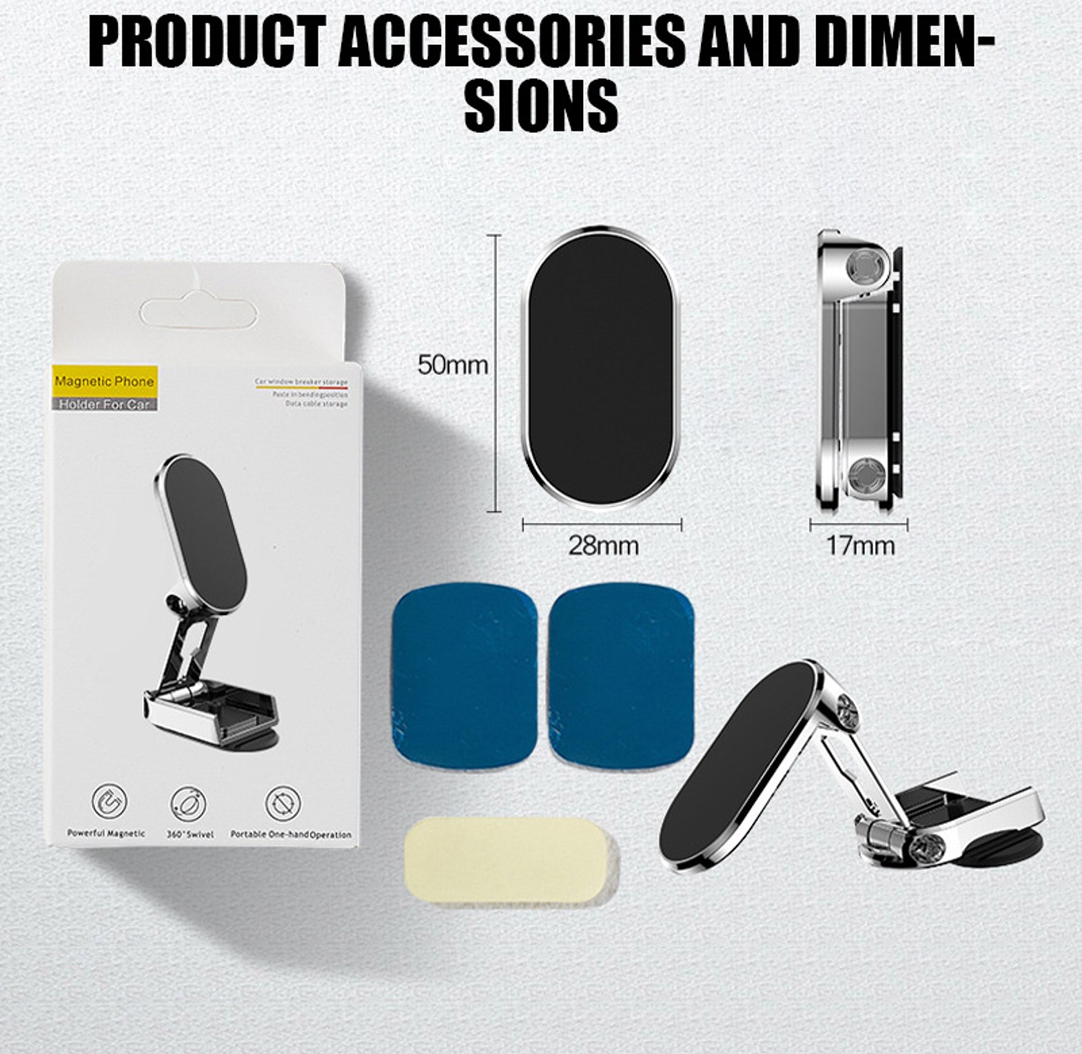 Universal Folding Magnetic Car Phone Holder 360° Swivel Metal Dashboard Mount for iPhone & Android - Strong Suction Car Stand image