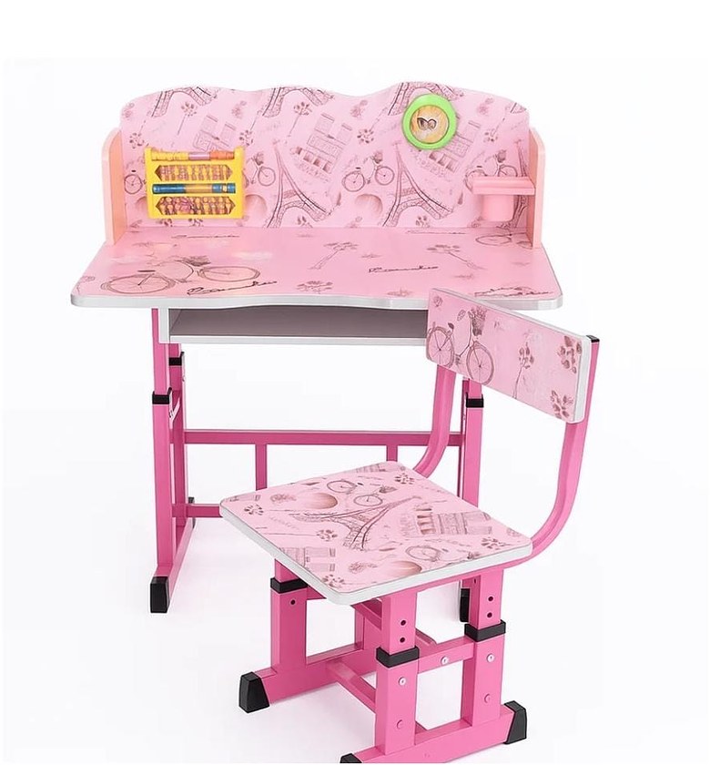 Adjustable Kids Study Desk & Chair Set with Bookshelf & Learning Accessories image